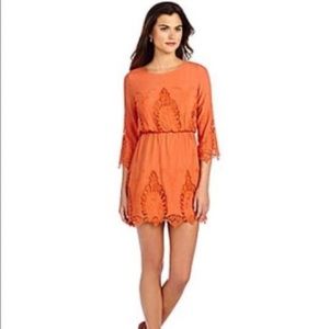 Orange Gianni Bini crochet 3/4 sleeve dress